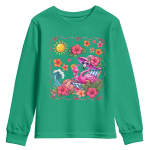 Funny Flamingo Tropical Floral Summer Vacation Graphic Youth Sweatshirt TS12 Irish Green Print Your Wear
