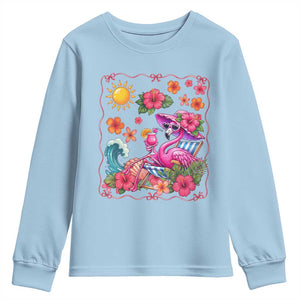 Funny Flamingo Tropical Floral Summer Vacation Graphic Youth Sweatshirt TS12 Light Blue Print Your Wear