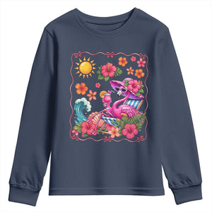 Funny Flamingo Tropical Floral Summer Vacation Graphic Youth Sweatshirt TS12 Navy Print Your Wear