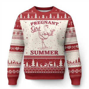 Flamingo Pregnancy Announcement Ugly Christmas Sweater Summer Beach Mom To Be Gift TS12 Beige Red Print Your Wear
