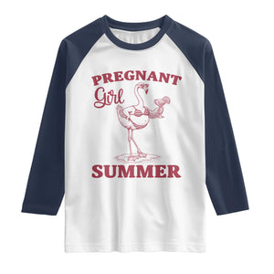 Flamingo Pregnancy Announcement Raglan Shirt Summer Beach Mom To Be Gift TS12 White Navy Print Your Wear