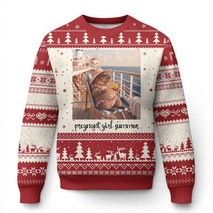Summer Capybara Pregnancy Ugly Christmas Sweater Baby Announcement Gift TS12 Beige Red Print Your Wear