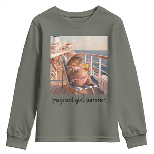 Summer Capybara Pregnancy Youth Sweatshirt Baby Announcement Gift TS12 Military Green Print Your Wear