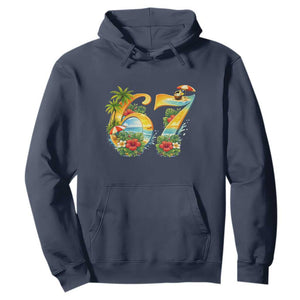 Hawaii Six Seven Hoodie Tropical Hibiscus Vacation Graphic TS12 Navy Print Your Wear