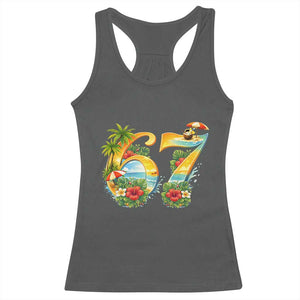 Hawaii Six Seven Racerback Tank Top Tropical Hibiscus Vacation Graphic TS12 Dark Heather Print Your Wear