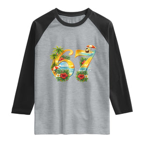 Hawaii Six Seven Raglan Shirt Tropical Hibiscus Vacation Graphic