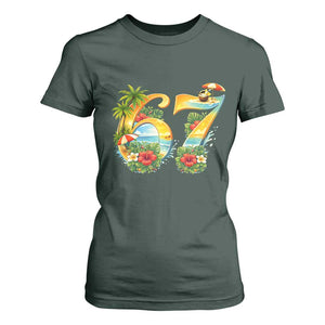 Hawaii Six Seven T Shirt For Women Tropical Hibiscus Vacation Graphic TS12 Dark Forest Green Print Your Wear