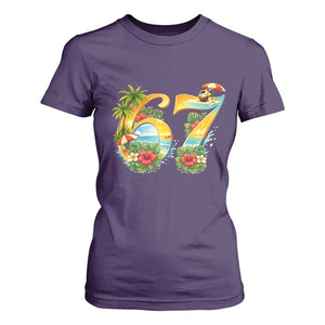 Hawaii Six Seven T Shirt For Women Tropical Hibiscus Vacation Graphic TS12 Purple Print Your Wear