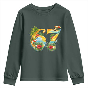Hawaii Six Seven Youth Sweatshirt Tropical Hibiscus Vacation Graphic TS12 Dark Forest Green Print Your Wear