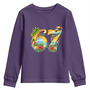 Hawaii Six Seven Youth Sweatshirt Tropical Hibiscus Vacation Graphic TS12 Purple Print Your Wear