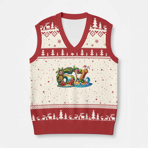 Tropical Beach Six Seven V-Neck Knit Sweater Vest Summer Island Vacation Graphic TS12 Beige Red Print Your Wear