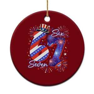 Patriotic Six Seven Ceramic Ornament Red White And Blue Fireworks Graphic