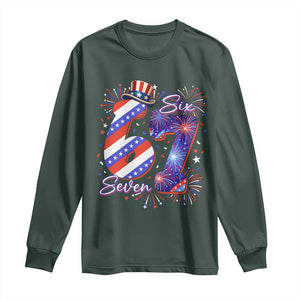 Patriotic Six Seven Long Sleeve Shirt Red White And Blue Fireworks Graphic