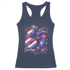 Patriotic Six Seven Racerback Tank Top Red White And Blue Fireworks Graphic