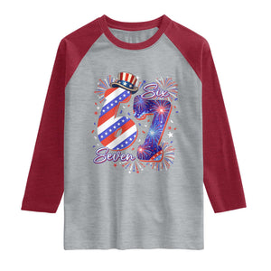Patriotic Six Seven Raglan Shirt Red White And Blue Fireworks Graphic