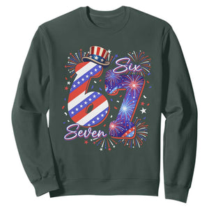 Patriotic Six Seven Sweatshirt Red White And Blue Fireworks Graphic
