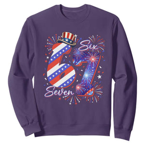 Patriotic Six Seven Sweatshirt Red White And Blue Fireworks Graphic