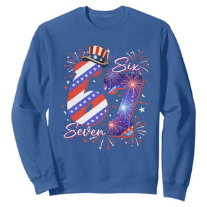 Patriotic Six Seven Sweatshirt Red White And Blue Fireworks Graphic