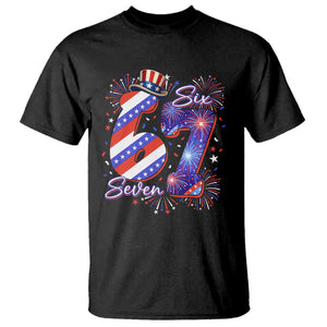 Patriotic Six Seven T Shirt Red White And Blue Fireworks Graphic