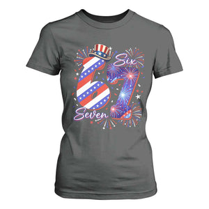 Patriotic Six Seven T Shirt For Women Red White And Blue Fireworks Graphic