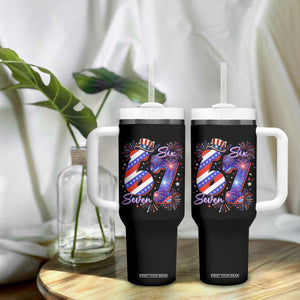 Patriotic Six Seven Tumbler With Handle Red White And Blue Fireworks Graphic