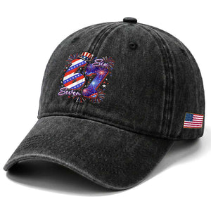 Patriotic Six Seven Washed Cotton Baseball Cap Red White And Blue Fireworks Graphic