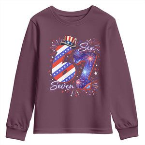 Patriotic Six Seven Youth Sweatshirt Red White And Blue Fireworks Graphic