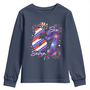 Patriotic Six Seven Youth Sweatshirt Red White And Blue Fireworks Graphic