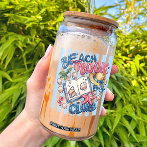 Beach Book Club Glass Can Bookworm Summer Vacation Graphic