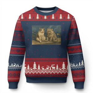 Funny Smoking Cat Ugly Christmas Sweater Meme Cool Kitten With Cigarette TS12 Navy Red Print Your Wear