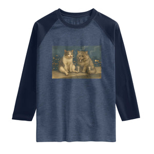 Funny Smoking Cat Raglan Shirt Meme Cool Kitten With Cigarette TS12 Heather Denim Navy Print Your Wear