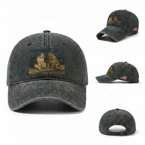 Funny Smoking Cat Washed Cotton Baseball Cap Meme Cool Kitten With Cigarette TS12 Washed Cap Universal Fit Dark Green Print Your Wear