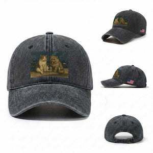 Funny Smoking Cat Washed Cotton Baseball Cap Meme Cool Kitten With Cigarette TS12 Washed Cap Universal Fit Dark Gray Print Your Wear