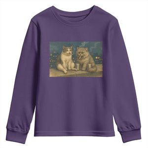 Funny Smoking Cat Youth Sweatshirt Meme Cool Kitten With Cigarette TS12 Purple Print Your Wear