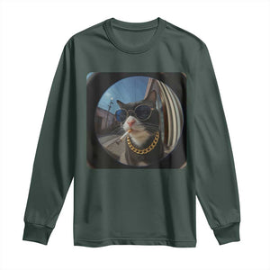 Smoking Cat Long Sleeve Shirt Meme Funny Cool Kitten TS12 Dark Forest Green Print Your Wear