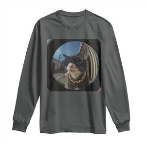 Smoking Cat Long Sleeve Shirt Meme Funny Cool Kitten TS12 Dark Heather Print Your Wear