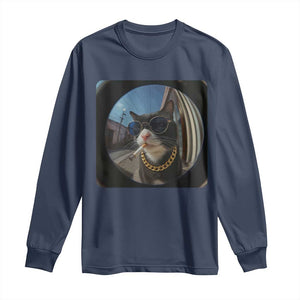 Smoking Cat Long Sleeve Shirt Meme Funny Cool Kitten TS12 Navy Print Your Wear