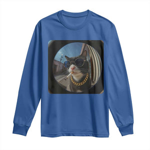 Smoking Cat Long Sleeve Shirt Meme Funny Cool Kitten TS12 Royal Blue Print Your Wear