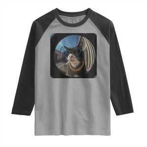 Smoking Cat Raglan Shirt Meme Funny Cool Kitten TS12 Sport Gray Black Print Your Wear