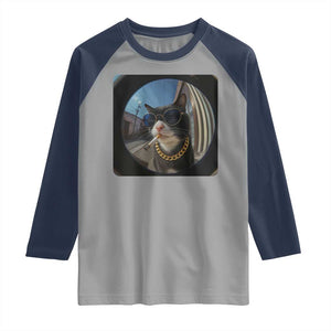 Smoking Cat Raglan Shirt Meme Funny Cool Kitten TS12 Sport Gray Navy Print Your Wear