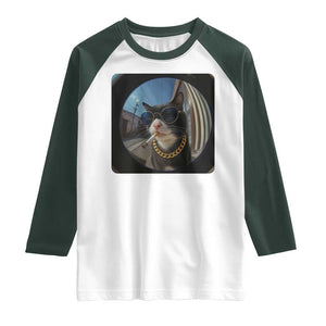 Smoking Cat Raglan Shirt Meme Funny Cool Kitten TS12 White Dark Forest Green Print Your Wear