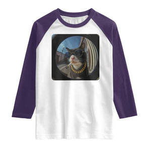 Smoking Cat Raglan Shirt Meme Funny Cool Kitten TS12 White Purple Print Your Wear