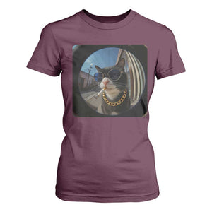 Smoking Cat T Shirt For Women Meme Funny Cool Kitten TS12 Maroon Print Your Wear