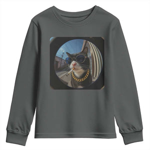 Smoking Cat Youth Sweatshirt Meme Funny Cool Kitten TS12 Dark Heather Print Your Wear