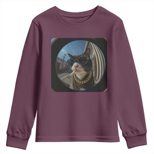 Smoking Cat Youth Sweatshirt Meme Funny Cool Kitten TS12 Maroon Print Your Wear