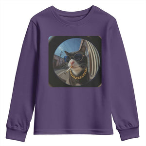 Smoking Cat Youth Sweatshirt Meme Funny Cool Kitten TS12 Purple Print Your Wear