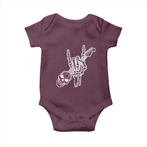Rock N Roll Baby Onesie Skeleton Hand Playing Guitar Heavy Metal Music TS12 Maroon Print Your Wear