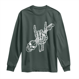 Rock N Roll Long Sleeve Shirt Skeleton Hand Playing Guitar Heavy Metal Music TS12 Dark Forest Green Print Your Wear
