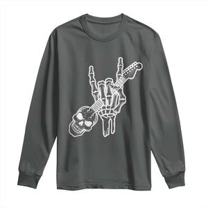 Rock N Roll Long Sleeve Shirt Skeleton Hand Playing Guitar Heavy Metal Music TS12 Dark Heather Print Your Wear