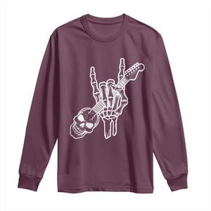 Rock N Roll Long Sleeve Shirt Skeleton Hand Playing Guitar Heavy Metal Music TS12 Maroon Print Your Wear